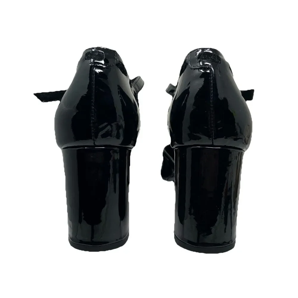 J Crew Maisie Bow Heels Black Patent Leather Mary Jane Block Heel CP058 Womens 7